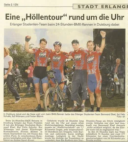 Zeitungsausschnitt: Erlanger Nachrichten, 1.9.2006: Eine „Höllentour“ rund um die Uhr (24 Stunden von Duisburg)