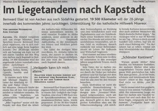 Zeitungsausschnitt: Aachener Nachrichten, 20.8.2007: Im Liegetandem nach Kapstadt