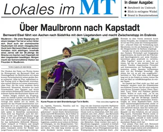 Zeitungsausschnitt: Mühlacker Tagblatt, 23.8.2007: Über Maulbronn nach Kapstadt