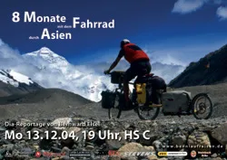 Plakat: 8 Monate mit dem Fahrrad durch Asien